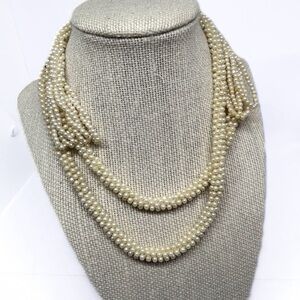 Vintage Faux Cream Color Pearl Beaded Rope‎ Necklace